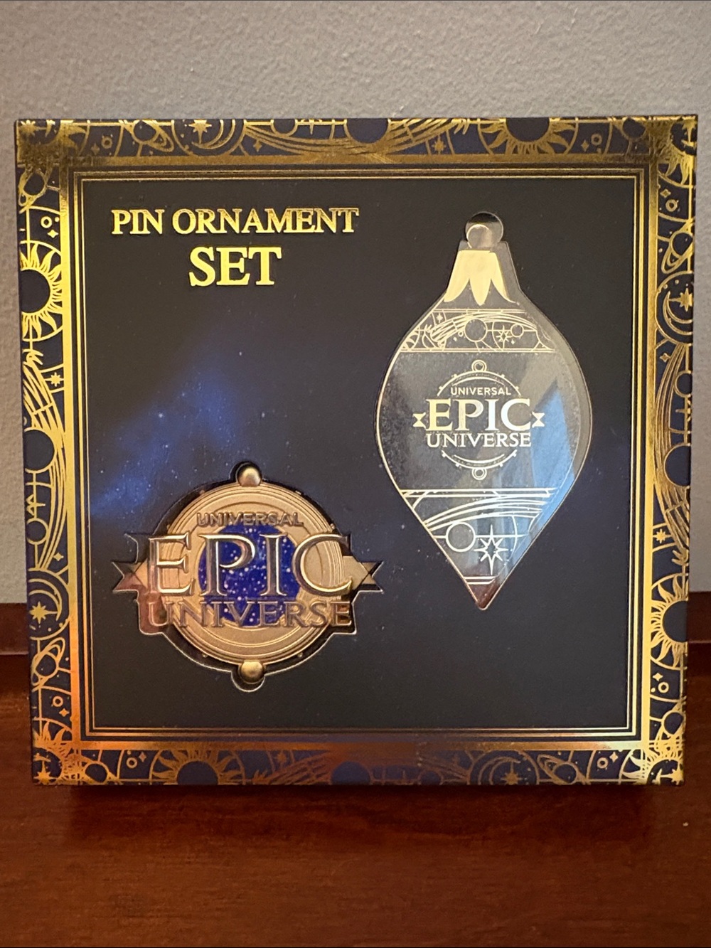 Universal Gold and Blue Epic Universe Pin Ornament Set